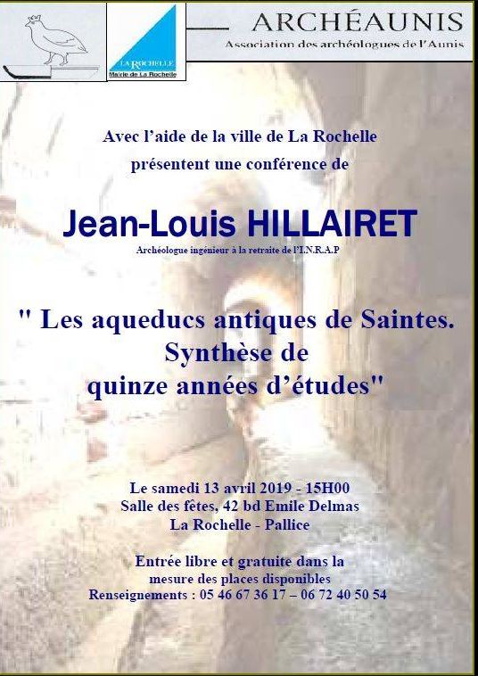 Conférence  » Les aqueducs antiques de Saintes. Synthèse de quinze années d’études ».