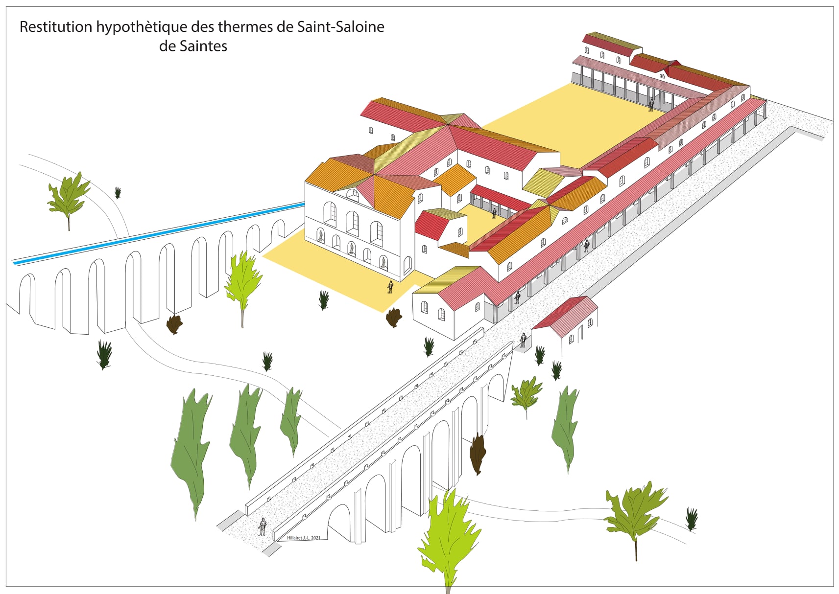 Restitution hypothétique des thermes de St Saloine de Saintes par JL Hillairet.